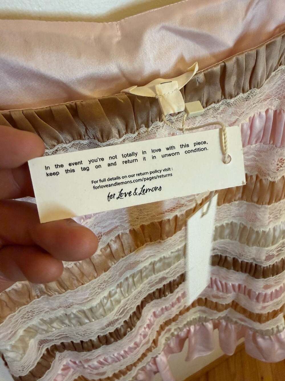 For Love & Lemons Pink and Gold Lace Ruffle Mini Dress Size XS - Picture 10 of 11